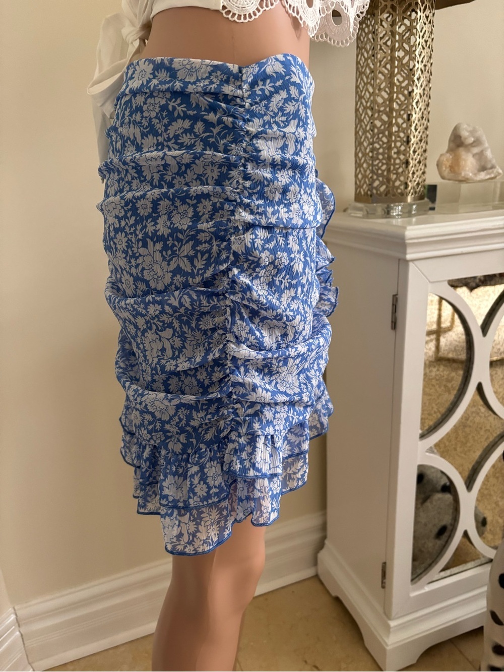 Zara Blue Floral Tiered Ruffle Mini Skirt - Picture 5 of 11